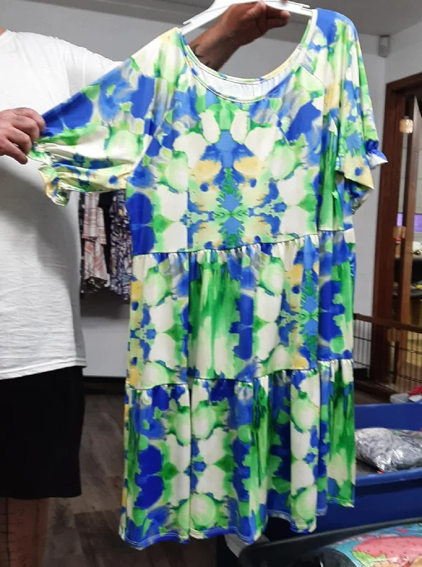 Winter unclassified dressesBlue Green Tie Dye Tier Dress Winter unclassified dresses