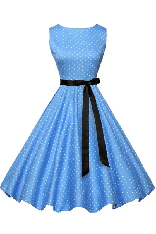 Bright color unclassified dressesBlue Polka Knot Sleeveless Belted Dress Bright color unclassified dresses