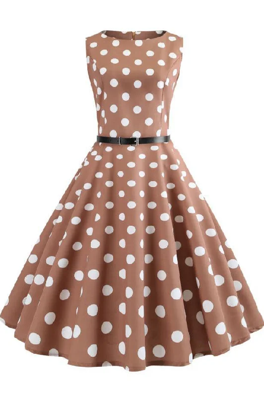 Vacation unclassified dressesBrown Polka Dot Retro Sleeveless Dress Vacation unclassified dresses