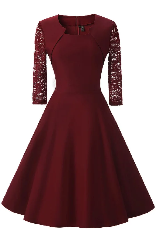 Office unclassified dressesBurgundy A-line Prom Dress With Half Sleeves Office unclassified dresses