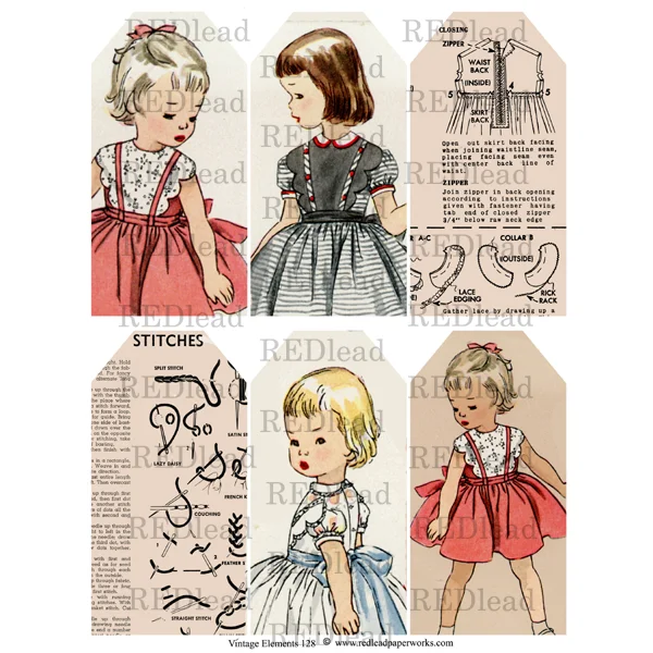 Women's unclassified dressesVintage Elements 128 Sewing Tags Collage Sheet Women's unclassified dresses