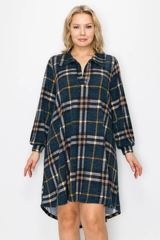 Affordable unclassified dressesDeep Aqua Deep Yellow Tartan Plaid Dress w Collar Affordable unclassified dresses