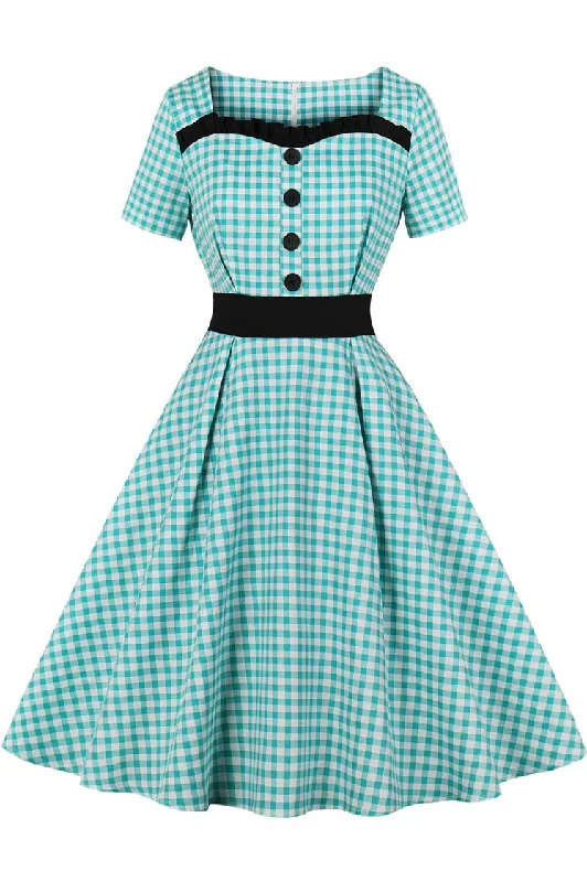 Budget-friendly unclassified dressesGingham Square Collar Button Retro Dress Budget-friendly unclassified dresses