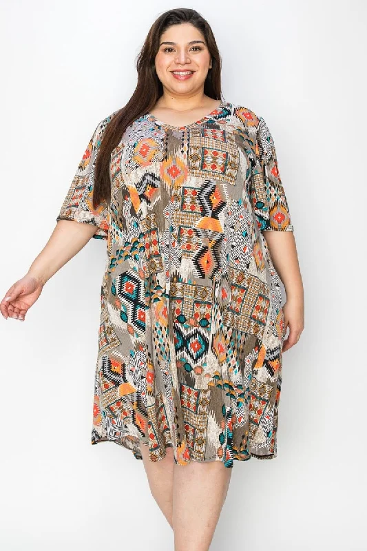 Plus size unclassified dressesGray Beige Orange Teal Design Dress Plus size unclassified dresses