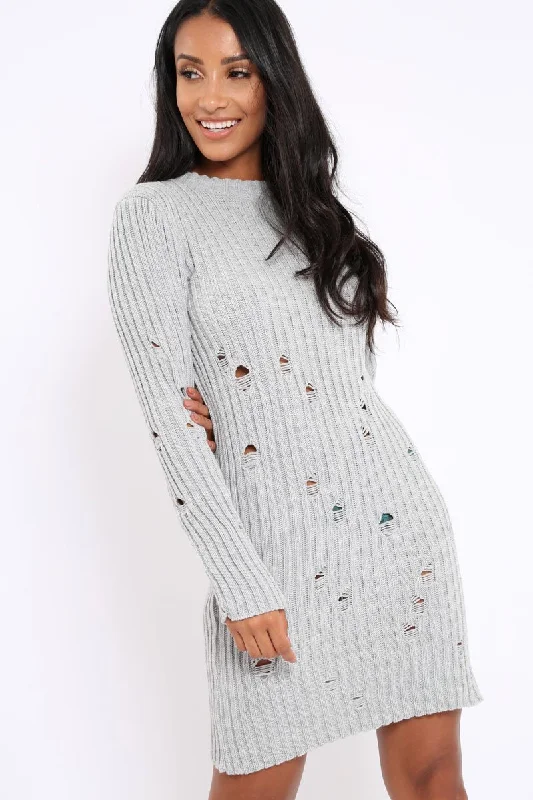 Trendy new unclassified dressesGrey Knit Distressed Jumper Dress - Cheryl Trendy new unclassified dresses