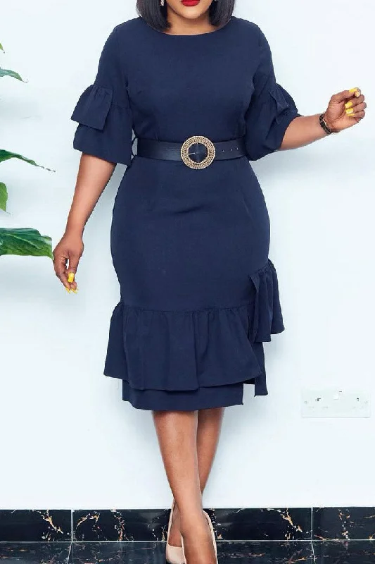 Trendy unclassified dressesKnee Length Dark Navy Half Sleeves Dress Trendy unclassified dresses