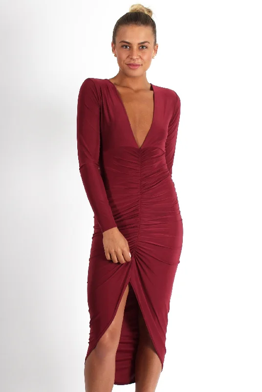 Holiday unclassified dressesKristen Wine Ruched Front Dress Holiday unclassified dresses