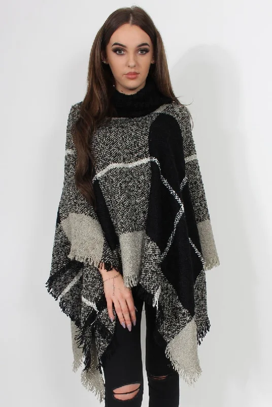 Formal unclassified dressesMaria Black Knitted Roll Neck Poncho Formal unclassified dresses