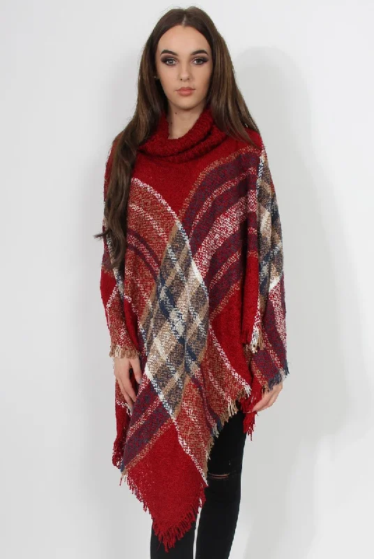 Chiffon unclassified dressesMaria Red Knitted Roll Neck Poncho Chiffon unclassified dresses