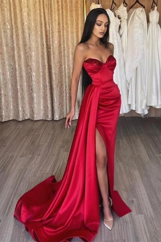 Long unclassified dressesMermaid High Split Sweetheart Strapless Floor-length Side train Beaded Prom Dress Long unclassified dresses