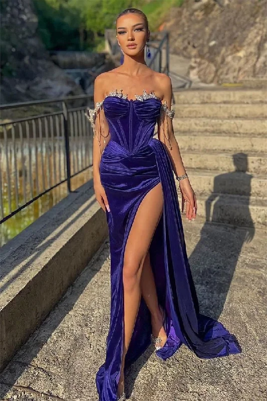 Breathable unclassified dressesMermaid Strapless Sweetheart Off-the-shoulder High Split Side train Floor-length Prom Dress Breathable unclassified dresses