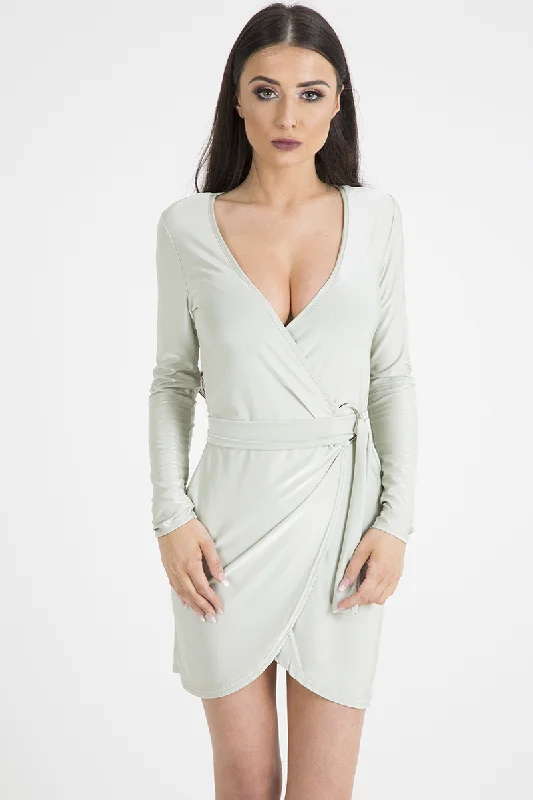 Anniversary unclassified dressesMint Green Wrap Around Belted Slinky Dress - Cassie Anniversary unclassified dresses