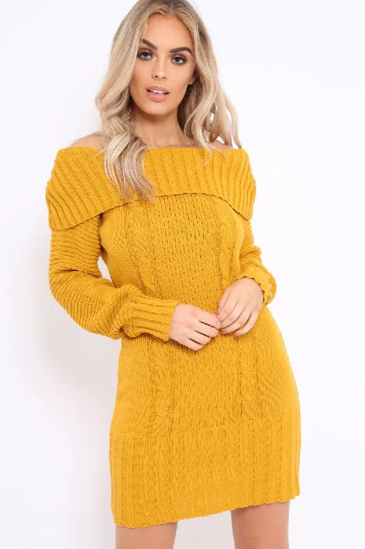 Plus size unclassified dressesMustard Bardot Chunky Knit Jumper Dress - Kaidyn Plus size unclassified dresses