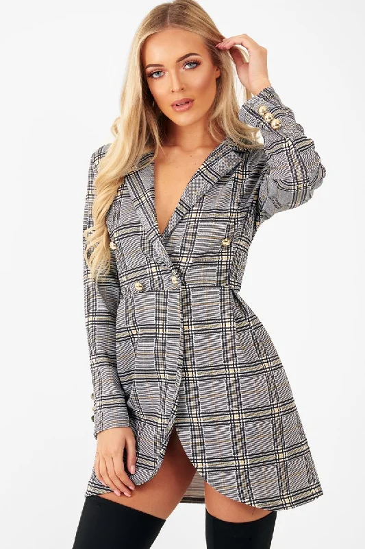 Holiday unclassified dressesMustard Black Check Wrap Blazer Dress - Emry Holiday unclassified dresses