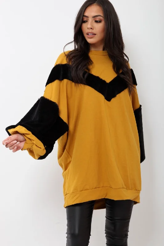 Breathable unclassified dressesMustard Chevron Fur Jumper Dress - Esme Breathable unclassified dresses