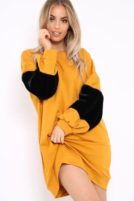 Y2K unclassified dressesMustard Jumper Dress with Fur Sleeves - Paris Y2K unclassified dresses