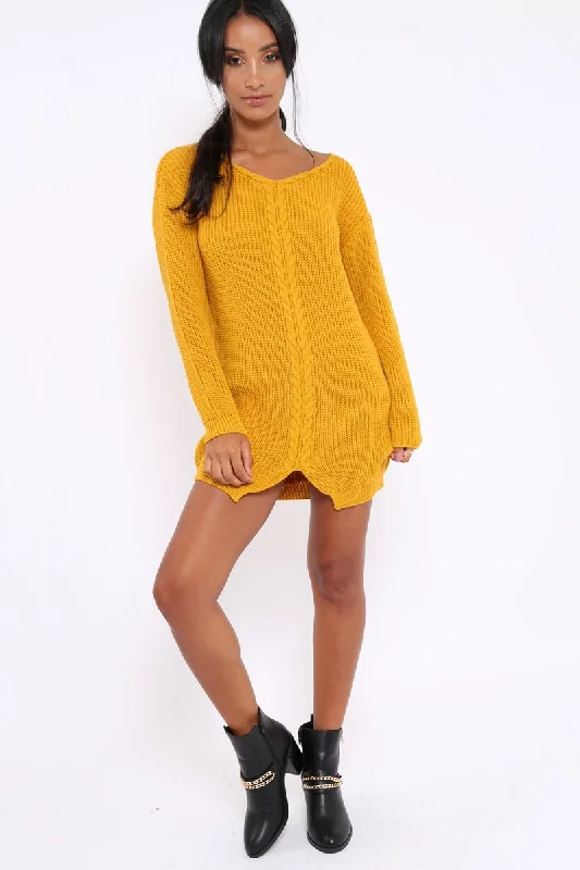 Chiffon unclassified dressesMustard Jumper Dress with Twist Knit Detail - Antonia Chiffon unclassified dresses