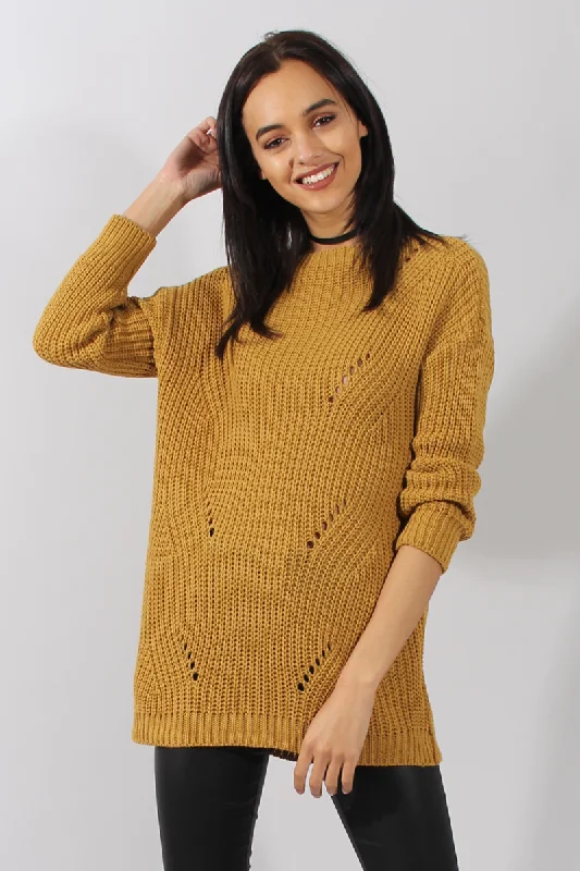 One-shoulder unclassified dressesMustard Knitted Distressed Back Jumper Dress - Cara One-shoulder unclassified dresses