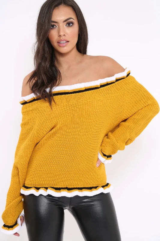 Casual chic unclassified dressesMustard Stripe Bardot Knitted Jumper - Bailey Casual chic unclassified dresses