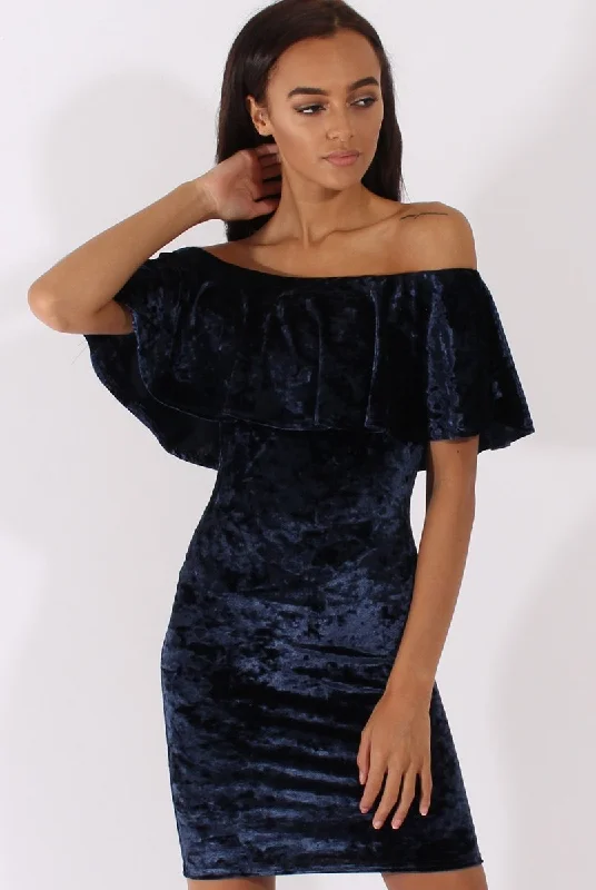 Women's unclassified dressesNavy Crushed Velvet Frill Dress - Esmy Women's unclassified dresses