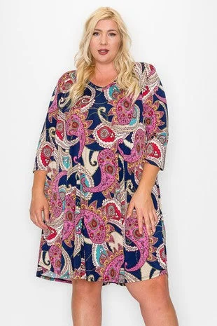 Vacation unclassified dressesNavy Paisley Dress 3Qtr Sleeves Vacation unclassified dresses