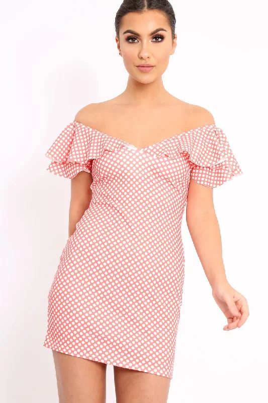 Chiffon unclassified dressesOrange Polka Dot Frill Dress - Halynn Chiffon unclassified dresses