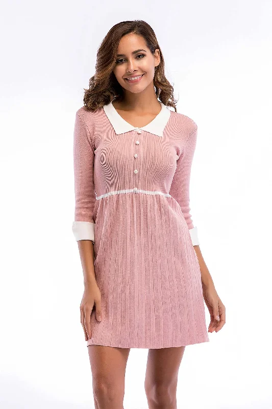 Winter unclassified dressesPink Cuffed Sleeve Layered Hem Knit Dress Winter unclassified dresses