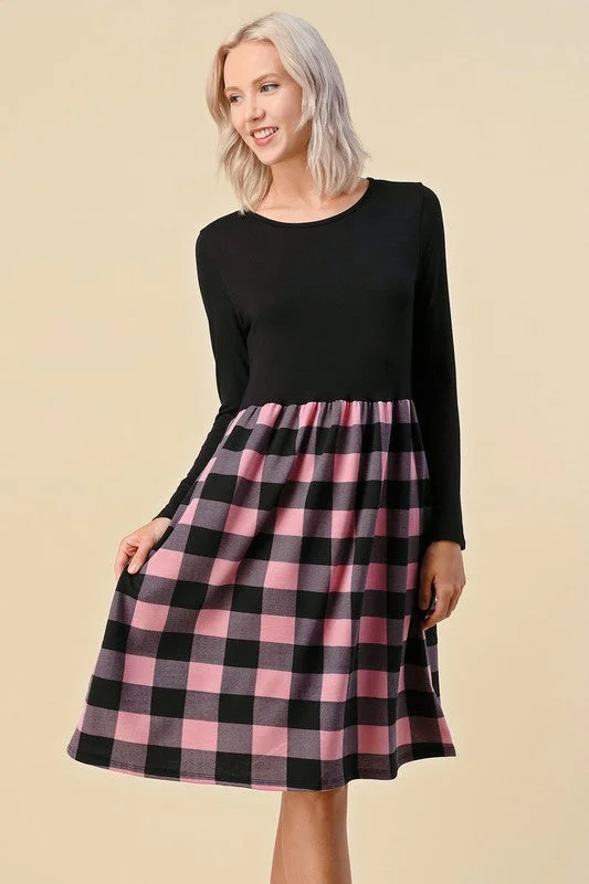 Trendy unclassified dressesPink Plaid & Black Dress Trendy unclassified dresses