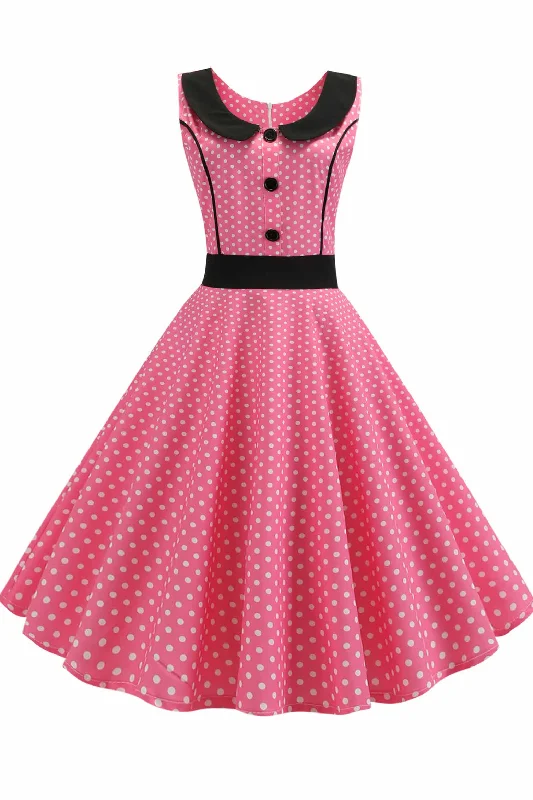 Ruched unclassified dressesPink Polka Dot Babydoll Button A-line Dress Ruched unclassified dresses