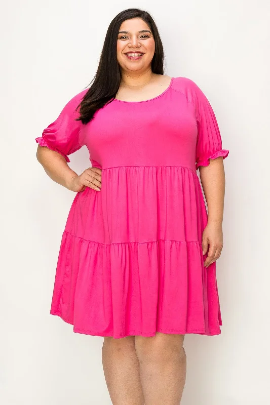 Club unclassified dressesPink Shirred Sleeve Tier Ruffle Dress Club unclassified dresses