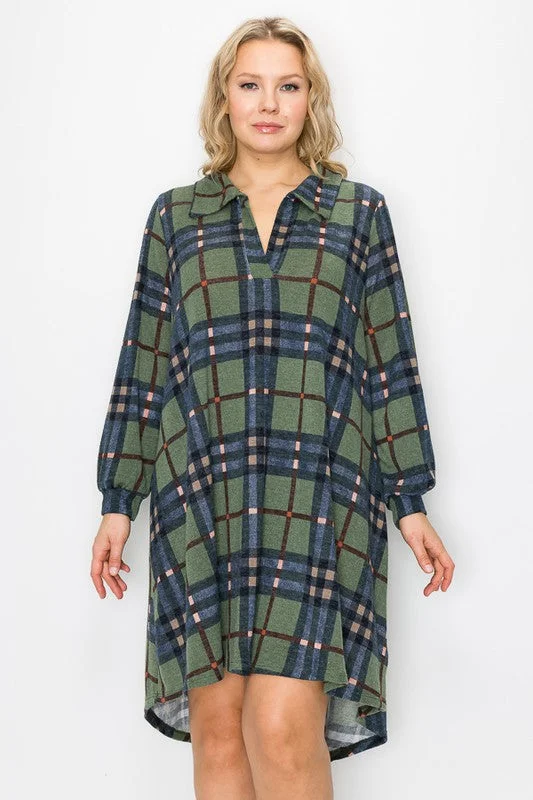 Sleeveless unclassified dressesPSFU Tartan Green Blue Plaid V Neck Collar Dress Sleeveless unclassified dresses