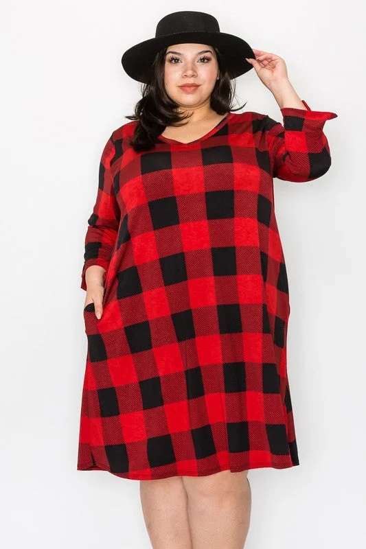 Boho unclassified dressesRed & Black Buffalo Plaid Dress Boho unclassified dresses