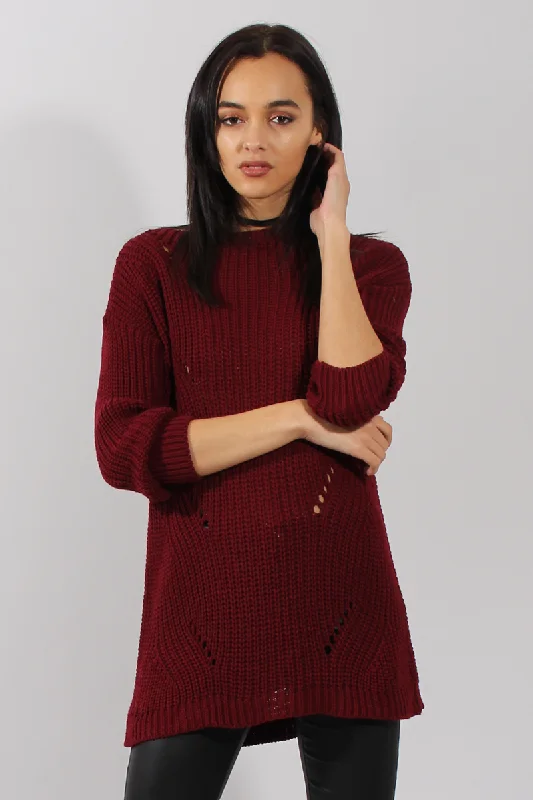 Trendy new unclassified dressesRed Knitted Distressed Back Jumper Dress - Cara Trendy new unclassified dresses