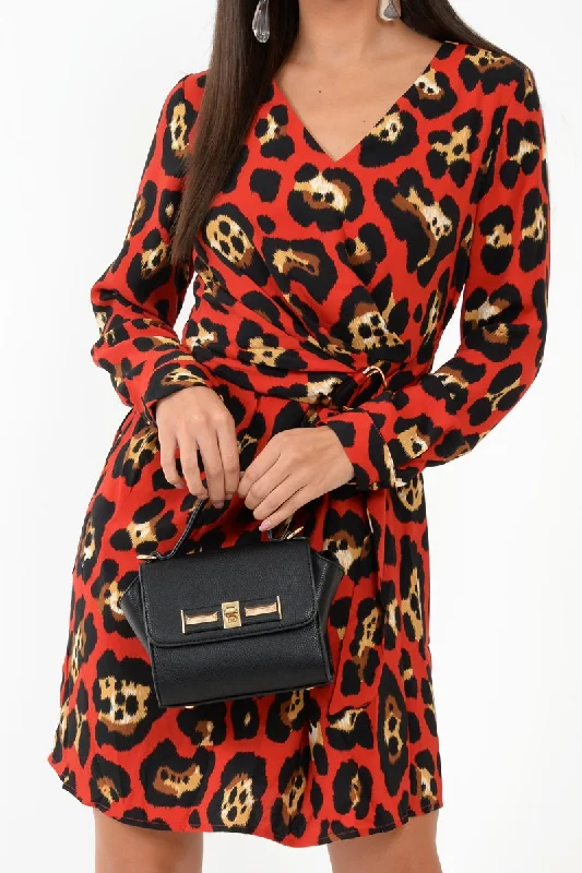 Bold pattern unclassified dressesRed Leopard Wrap Belted Dress - Keniah Bold pattern unclassified dresses