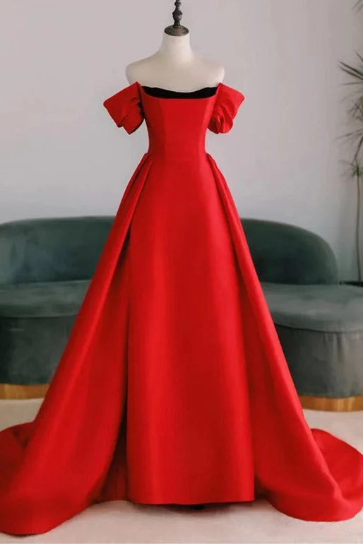 Mesh unclassified dressesRed Off Shoulder Watteau Train Formal Evening Dress Mesh unclassified dresses