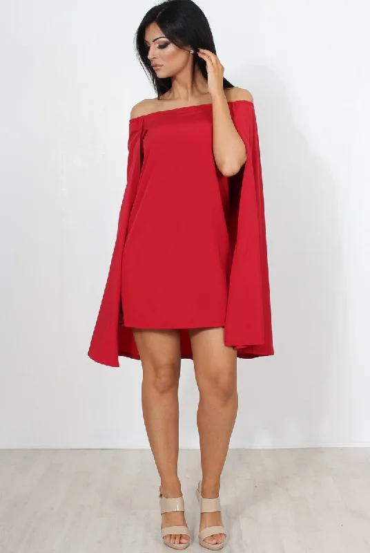 Gothic unclassified dressesRed Off The Shoulder Cape Dress-Verity Gothic unclassified dresses