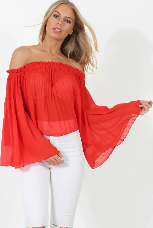 Street style unclassified dressesRed Pleated Three Quarter Bell Sleeve Crop - Stacey Street style unclassified dresses