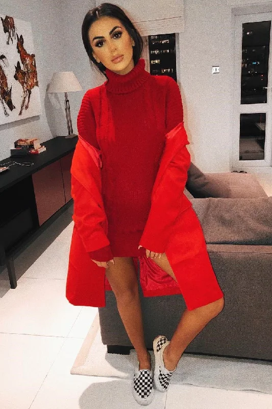 Plus size unclassified dressesRed Roll Neck Chunky Knit Jumper Dress - Hydie Plus size unclassified dresses