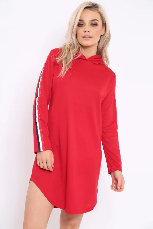 Breathable unclassified dressesRed Sleeve Sports Trim Curve Hem Jumper Dress - Dixie Breathable unclassified dresses