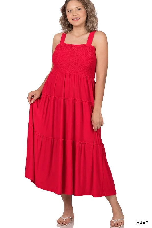 Neutral tone unclassified dressesRed Smocked Top Tiered Sundress Neutral tone unclassified dresses