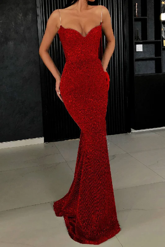 Date night unclassified dressesRed Spaghetti Straps Mermaid Evening Gown Formal Dress Date night unclassified dresses