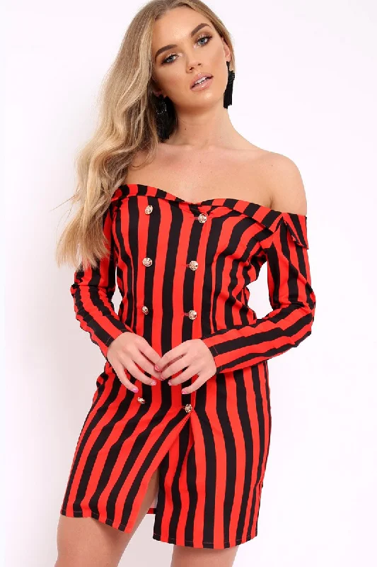 Street style unclassified dressesRed Stripe Button Detail Dress - Aaliyana Street style unclassified dresses