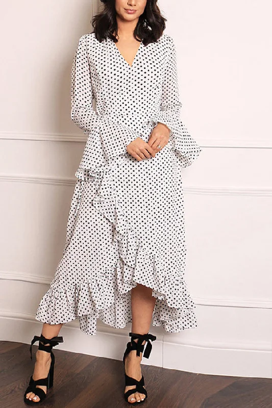 Tulle unclassified dressesRuffled Polka Dot V-neck Swing Dress Tulle unclassified dresses