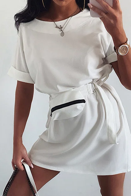 Holiday unclassified dressesScoop Roll Up Sleeve Casual Dress With Belt Holiday unclassified dresses