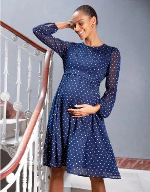 Silk unclassified dressesSeraphine Navy & White Spot Chiffon Maternity to Nursing Dress Silk unclassified dresses