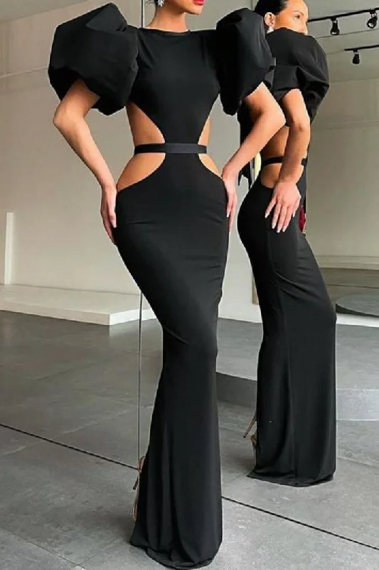 Smocked unclassified dressesSexy Black Cut Out Backless Evening Dress Smocked unclassified dresses