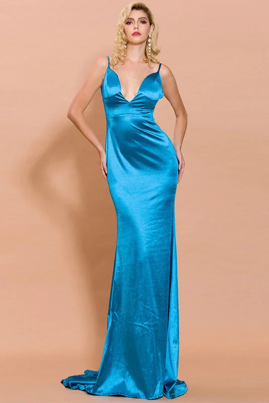 Mesh unclassified dressesSexy Blue Backless Evening Dress Prom Gown Mesh unclassified dresses