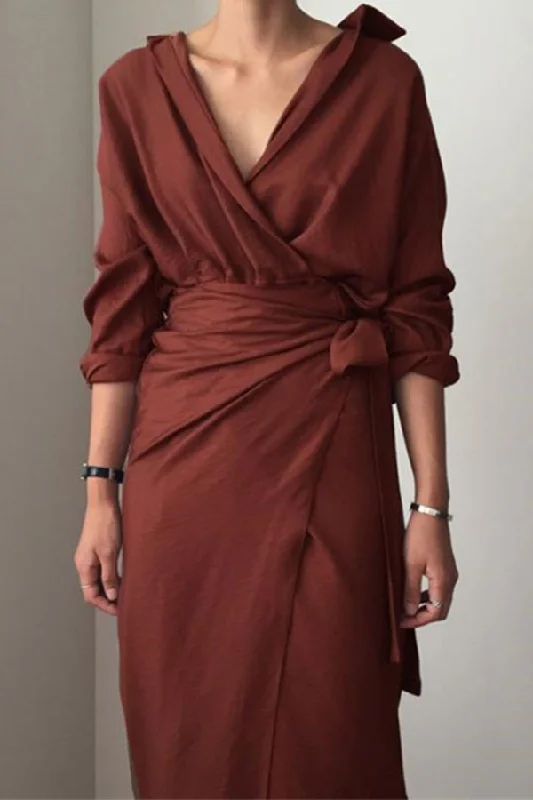 Trendy new unclassified dressesSolid Color V-neck Wrap Dress Trendy new unclassified dresses