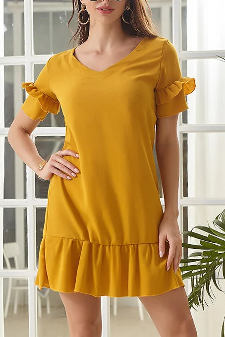 Ruched unclassified dressesSolid Ruffled Trim Chiffon Dress Ruched unclassified dresses