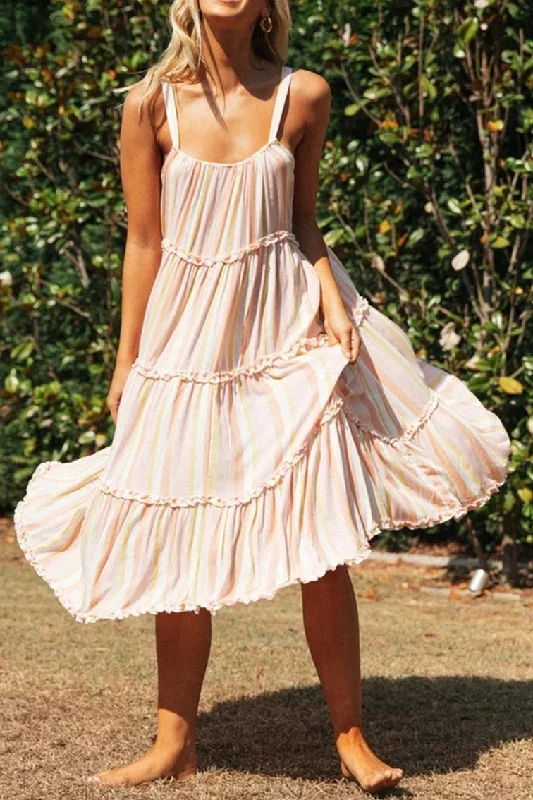 Vintage unclassified dressesStripe Sleeveless Ruffled Summer Dress Vintage unclassified dresses